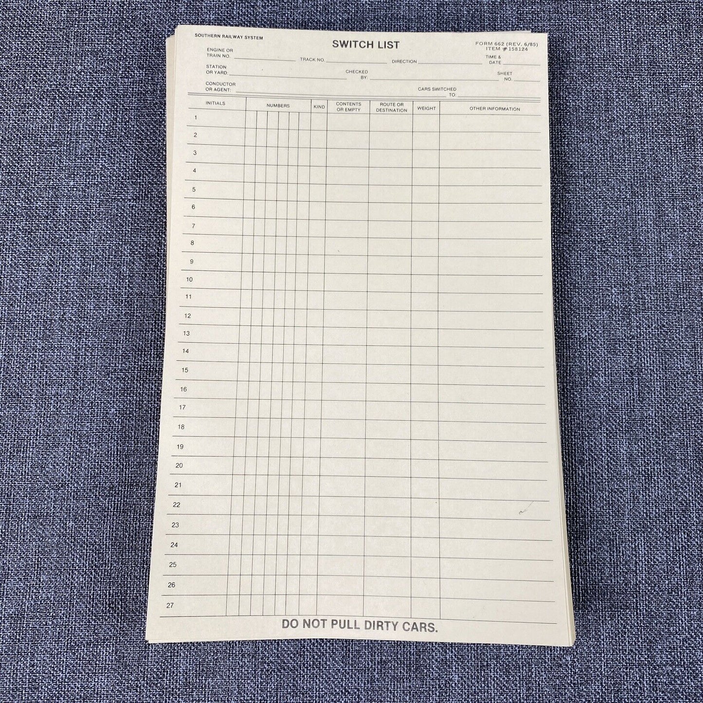 Southern Railway System SOU Switch List Form #662-A + Pencils and Pens, 1980's