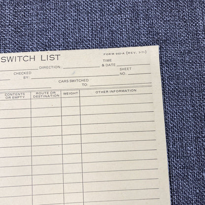 Southern Railway System SOU Switch List Form 662-A + Pencils and Pens, 1970's