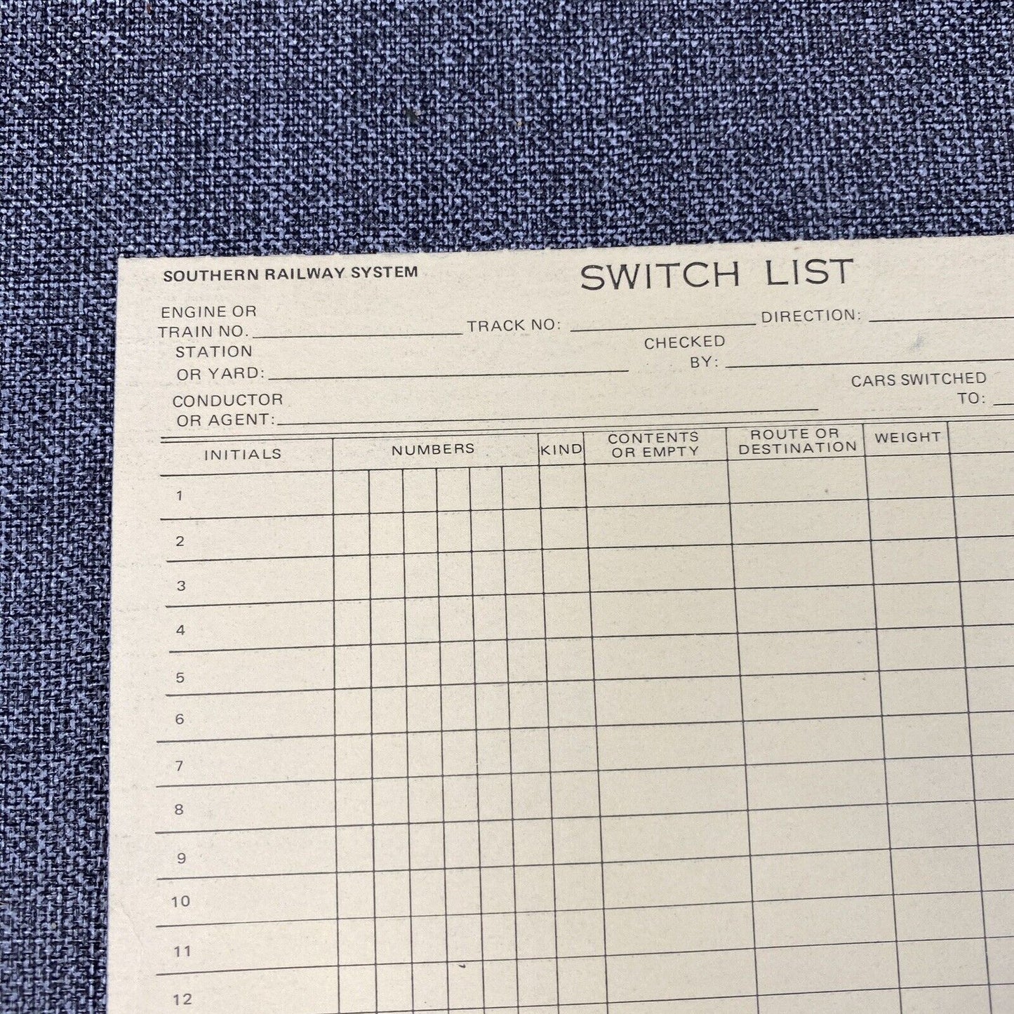 Southern Railway System SOU Switch List Form 662-A + Pencils and Pens, 1970's