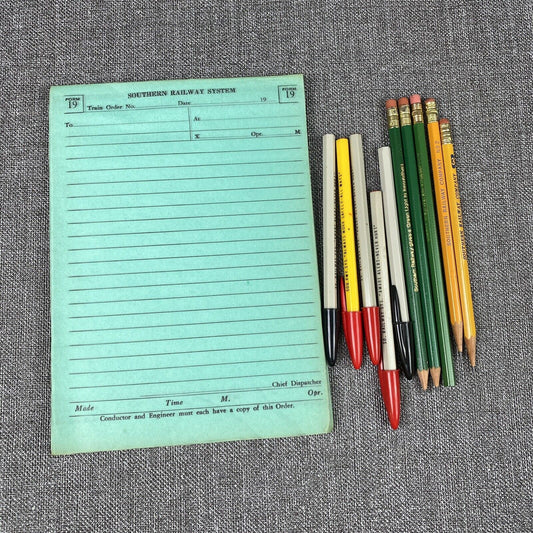 Southern Railway System SOU RR Train Order Form #19 w/ Pencils and Pens, 1970's