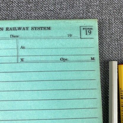 Southern Railway System SOU RR Train Order Form #19 w/ Pencils and Pens, 1970's