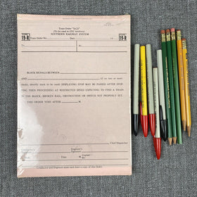 Southern Railway System SOU RR Train Order Form #19-R + Pencils and Pens, 1970's