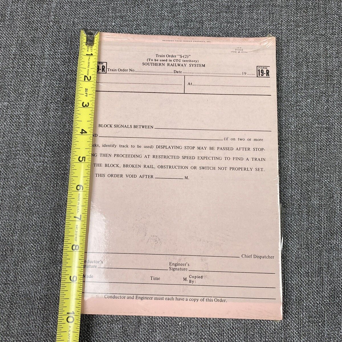 Southern Railway System SOU RR Train Order Form #19-R + Pencils and Pens, 1970's