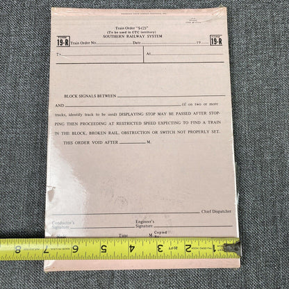 Southern Railway System SOU RR Train Order Form #19-R + Pencils and Pens, 1970's