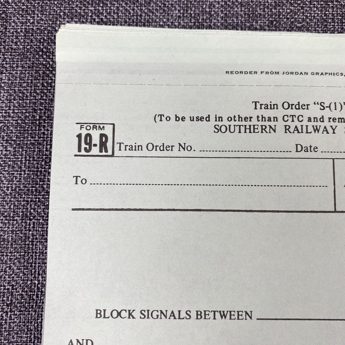 Southern Railway System SOU RR Train Order Form #19-R , Pencils and Pens, 1970's