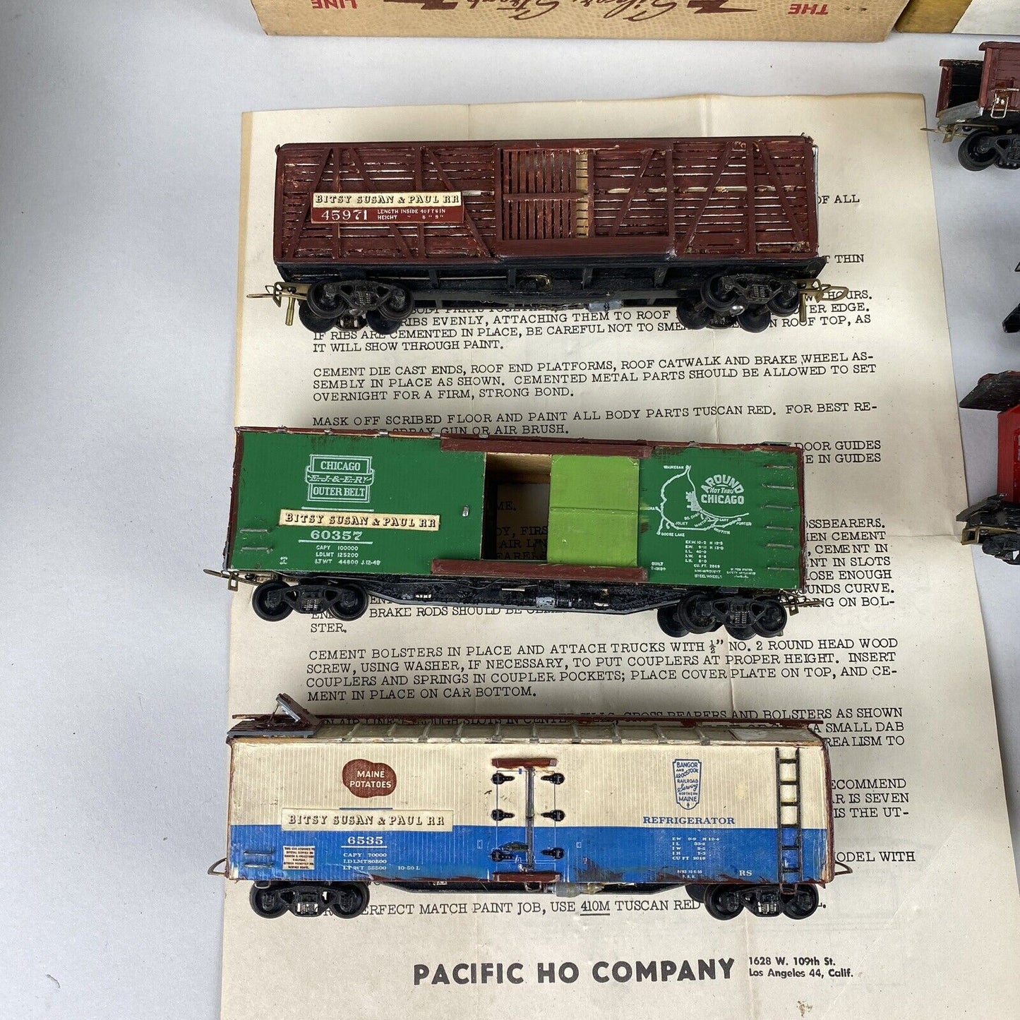 Vintage Pacific HO Company , Freight Cars built kits , wood/brass, die-cast