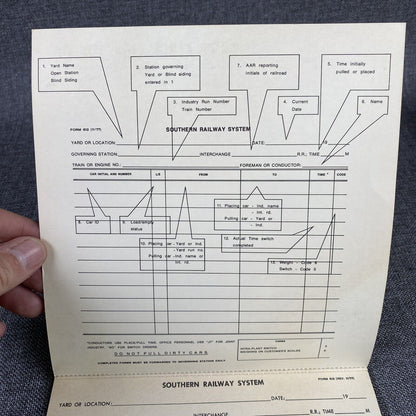 Vintage Southern Railway  System Conductor's Report of Cars Handled Booklet