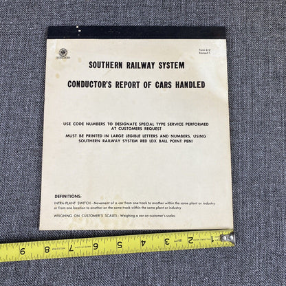 Vintage Southern Railway  System Conductor's Report of Cars Handled Booklet