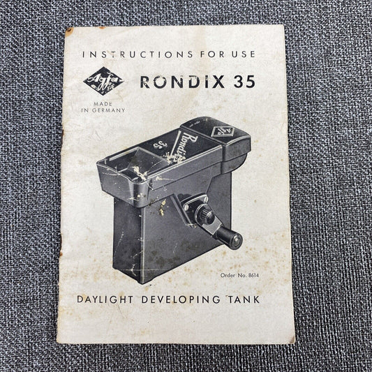 Agfa Rondix 35 Daylight Developing Tank Instructions Manual Only