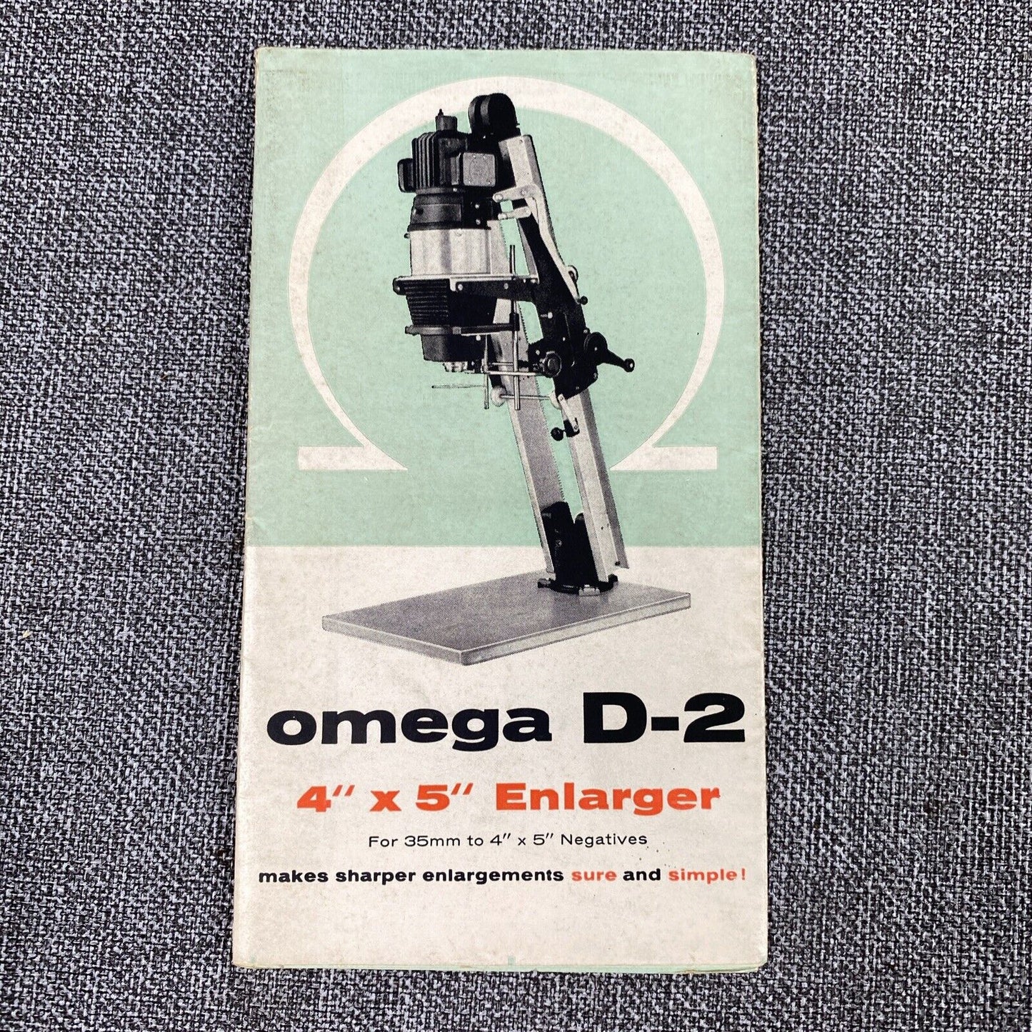 OMEGA D2 4" x 5" Photographic Enlarger Instruction Manual Only , folding booklet