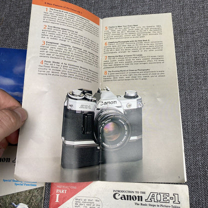 Canon AE-1 35mm film camera Owner's manual part I and II + Lens Guide