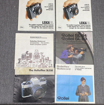 Lot of Leica and Rollei sales brochures Leica CL , Rolleicord , Rolleiflex