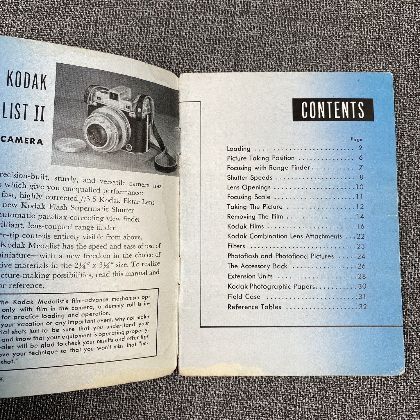 Kodak Medalist II original film camera instruction manual, 36 pages