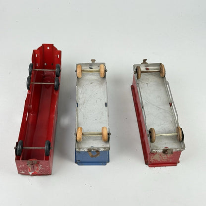 Marx Lumar Lines Art Deco Pressed Steel Train Engine & 2 Gondolas W/ Wood Wheels