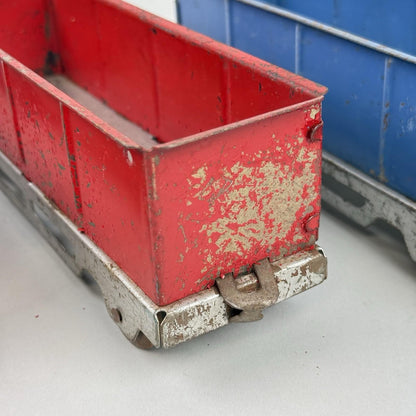 Marx Lumar Lines Art Deco Pressed Steel Train Engine & 2 Gondolas W/ Wood Wheels