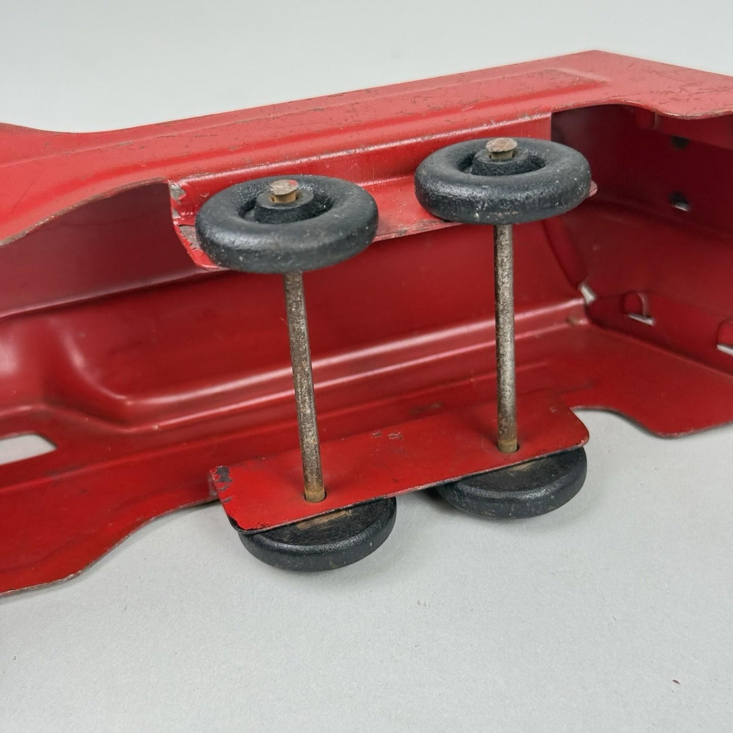 Marx Lumar Lines Art Deco Pressed Steel Train Engine & 2 Gondolas W/ Wood Wheels