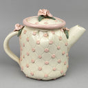 Vintage Lynn Fisher Pottery Teapot Creamer and Sugar with Pink Flowers (Signed)