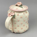 Vintage Lynn Fisher Pottery Teapot Creamer and Sugar with Pink Flowers (Signed)