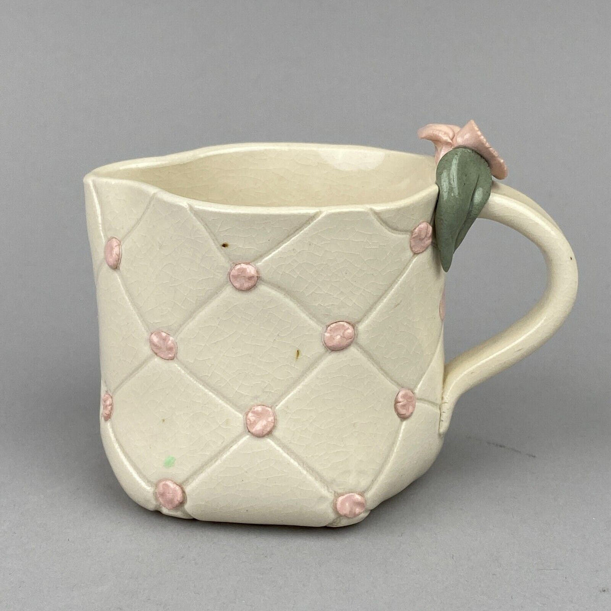 Vintage Lynn Fisher Pottery Teapot Creamer and Sugar with Pink Flowers (Signed)