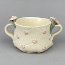 Vintage Lynn Fisher Pottery Teapot Creamer and Sugar with Pink Flowers (Signed)