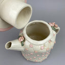 Vintage Lynn Fisher Pottery Teapot Creamer and Sugar with Pink Flowers (Signed)