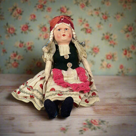 Vintage Hand Made Hungarian Doll 11" Traditional Clothes Hand Painted Face