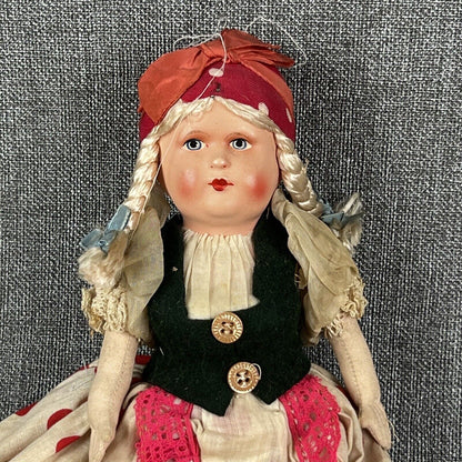 Vintage Hand Made Hungarian Doll 11" Traditional Clothes Hand Painted Face