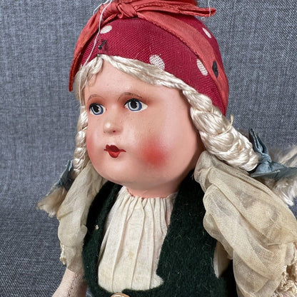 Vintage Hand Made Hungarian Doll 11" Traditional Clothes Hand Painted Face