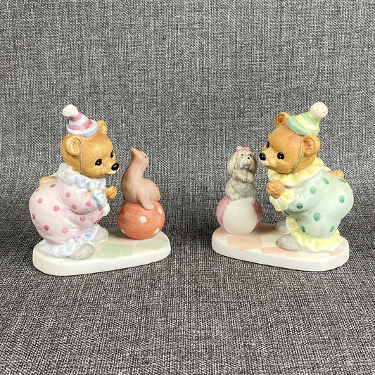 Vintage HOMCO Porcelain CIRCUS CLOWN TEDDY BEARS Set of 2 Figurines