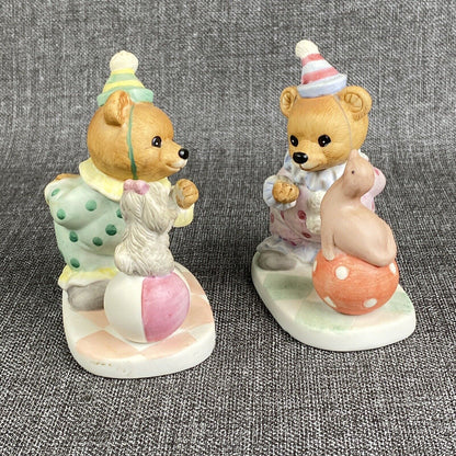 Vintage HOMCO Porcelain CIRCUS CLOWN TEDDY BEARS Set of 2 Figurines