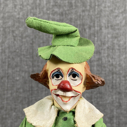 Vintage Two Clowns with Clothes, Umbrella, Hat with Bird 10.5"