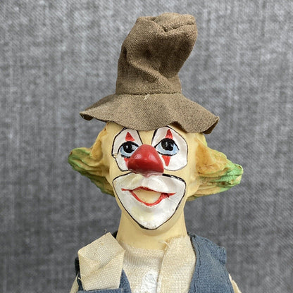 Vintage Two Clowns with Clothes, Umbrella, Hat with Bird 10.5"