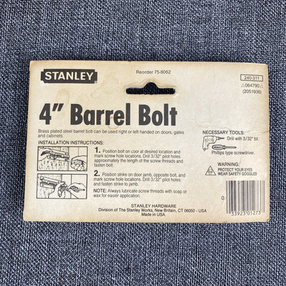 Stanley 76-8062 /CD1078 Satin Brass 4" Barrel Bolt NOS