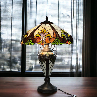 Tiffany Style Lamp 24 Inch Tall Table Lamp in Black White (Shade 16")Double Pull