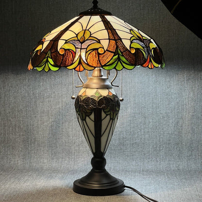 Tiffany Style Lamp 24 Inch Tall Table Lamp in Black White (Shade 16")Double Pull