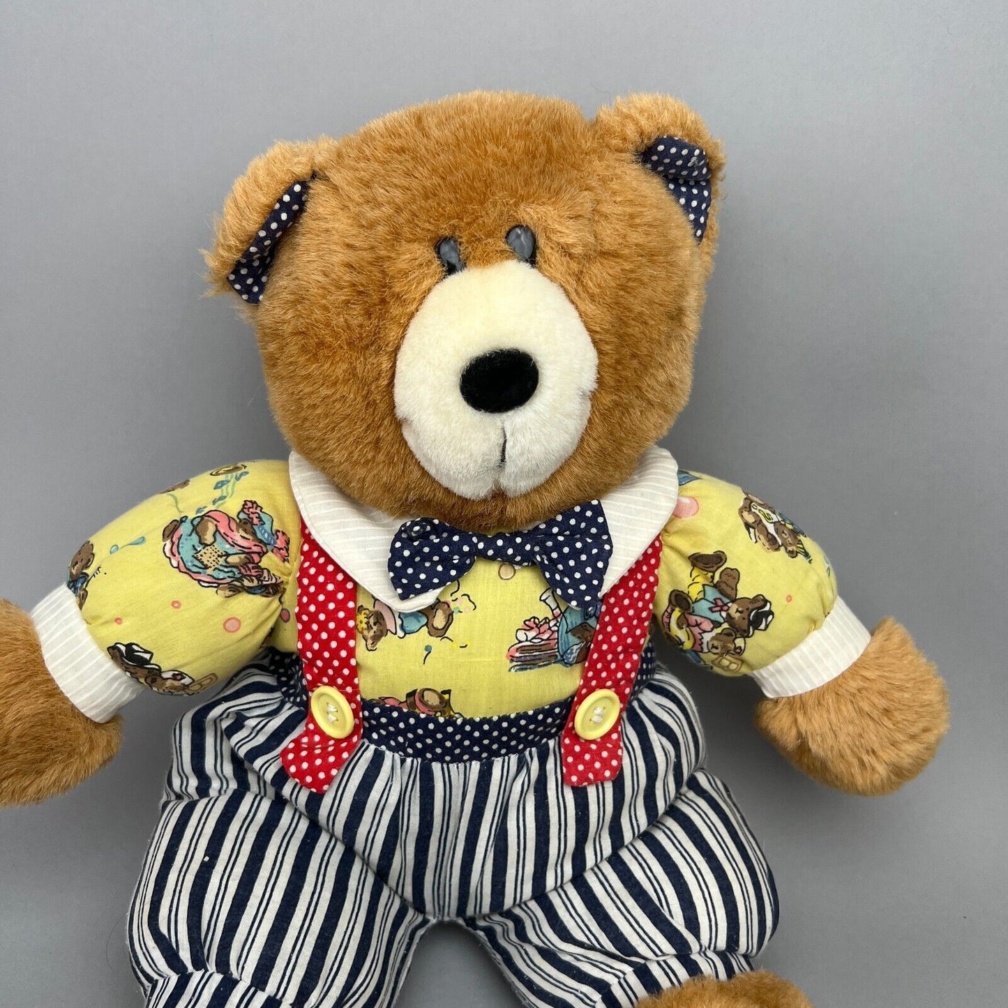 Vintage Teddy Bear in Overalls Plush Stuffed Animal