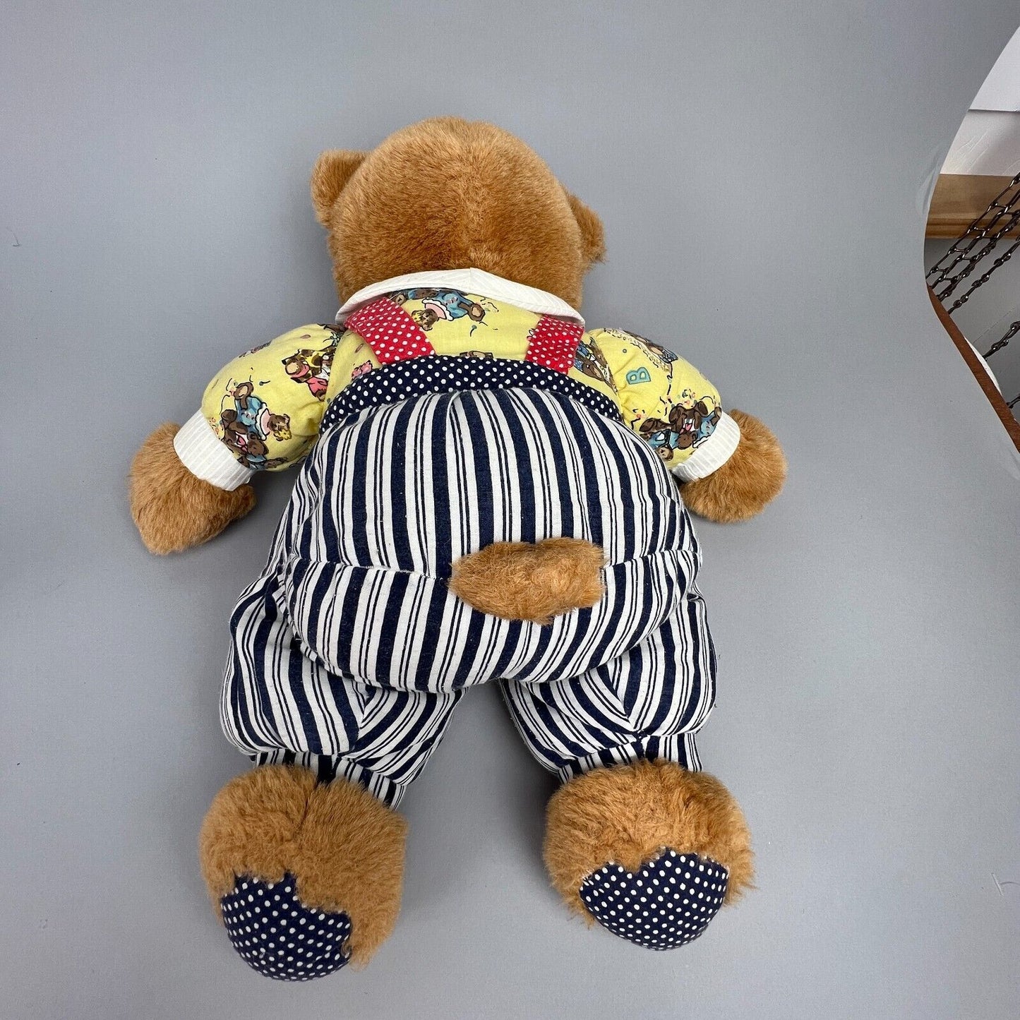 Vintage Teddy Bear in Overalls Plush Stuffed Animal