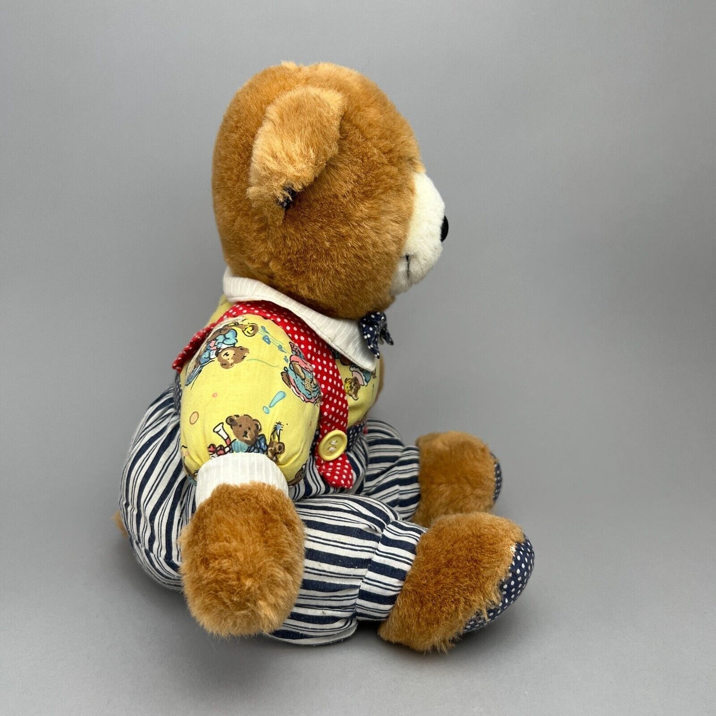 Vintage Teddy Bear in Overalls Plush Stuffed Animal