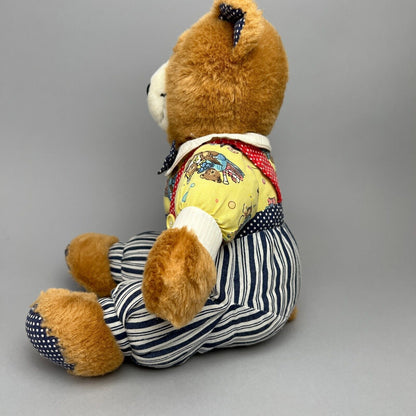 Vintage Teddy Bear in Overalls Plush Stuffed Animal