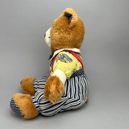 Vintage Teddy Bear in Overalls Plush Stuffed Animal