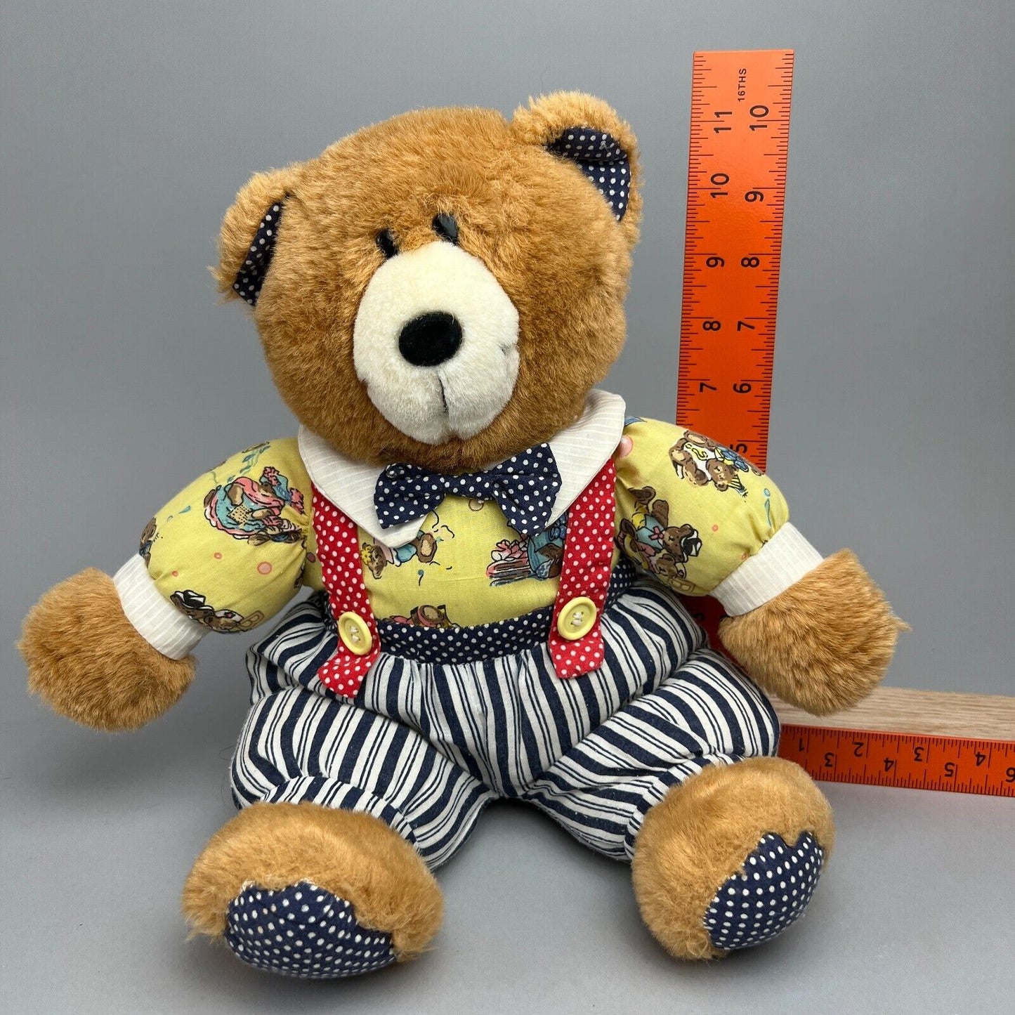 Vintage Teddy Bear in Overalls Plush Stuffed Animal