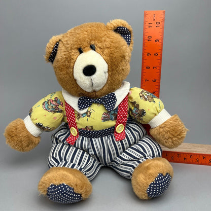 Vintage Teddy Bear in Overalls Plush Stuffed Animal