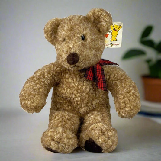 Vintage 1997 Mary Meyer  "Graham" Teddy Bear Plush Wearing Plaid Bow 13" w/Tags