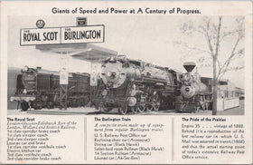 The Royal Scott and The Burlington Train, Steam Loco, Burlington Route postcard