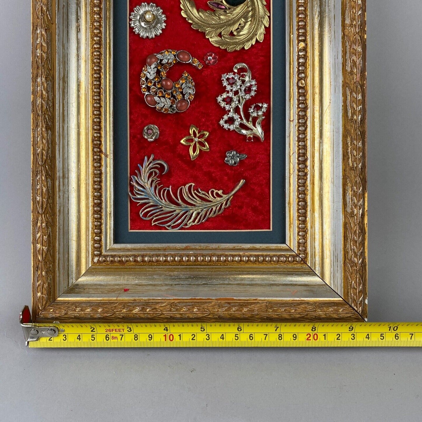 Vintage Brooches/Pins collage in 16"x9" Framed (craft piece)