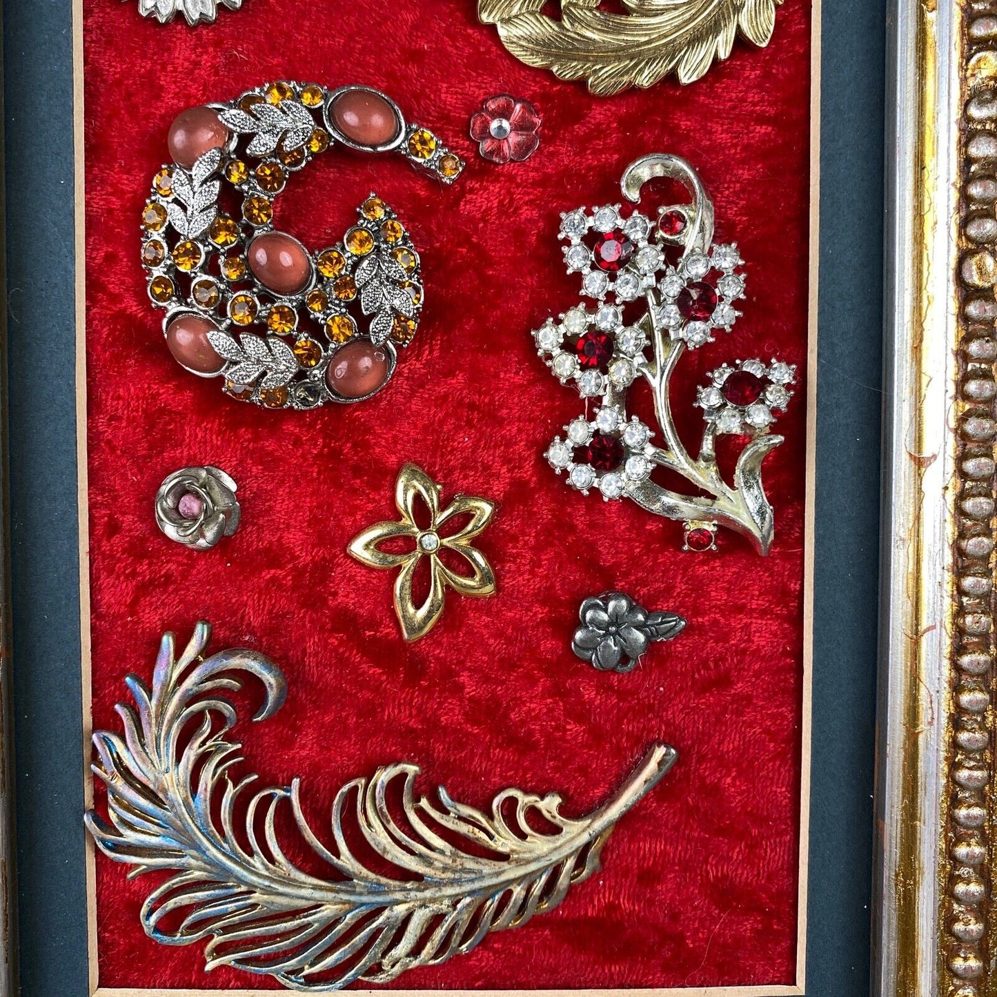 Vintage Brooches/Pins collage in 16"x9" Framed (craft piece)