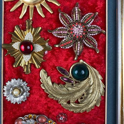 Vintage Brooches/Pins collage in 16"x9" Framed (craft piece)