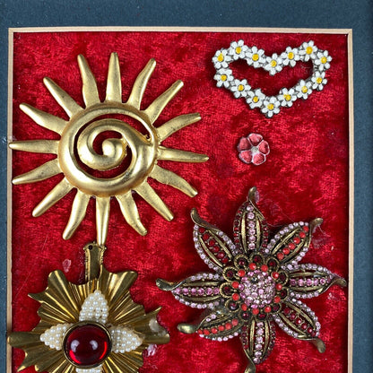 Vintage Brooches/Pins collage in 16"x9" Framed (craft piece)