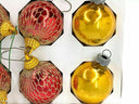 Holly Glass Christmas Ball Ornaments  Gold/Red, Vintage