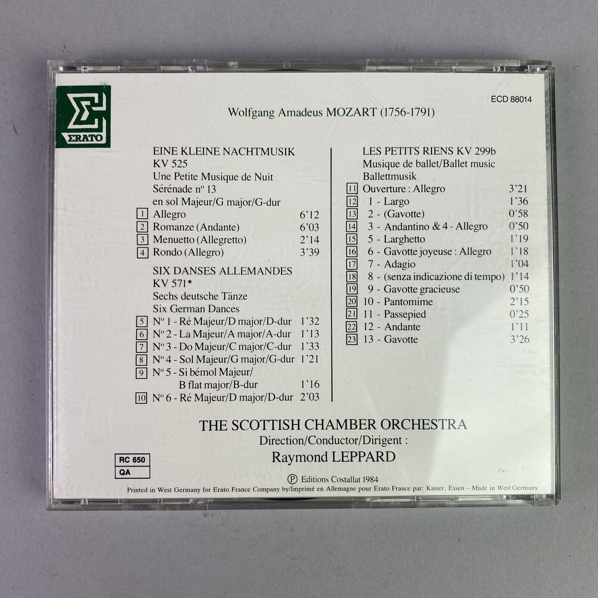 Mozart Petite Musique de Nuit KV 535 Erato CD